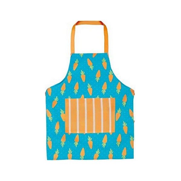 Avental Escolar de Páscoa - Azul e Laranja com Cenouras - 40x45cm - 1 unidade - Cromus - Rizzo