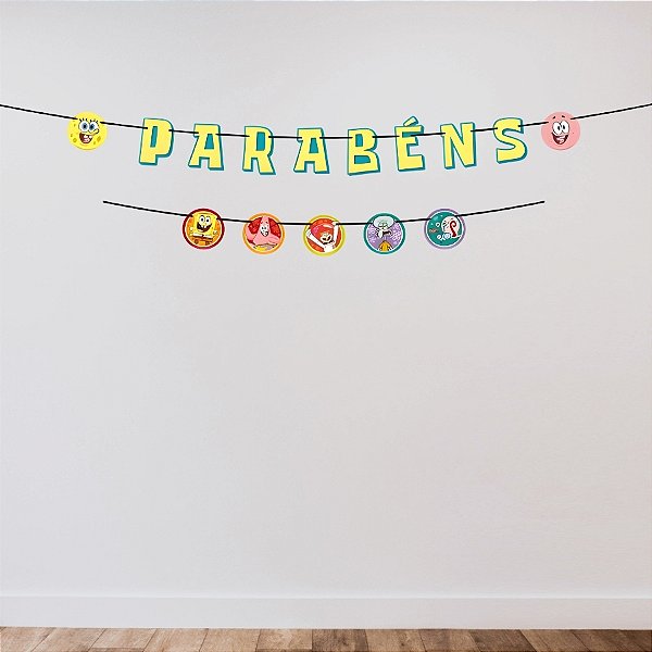 Faixa Decorativa Temática "Parabéns" - Bob Esponja - 110x13cm - 1 unidade - Regina - Rizzo