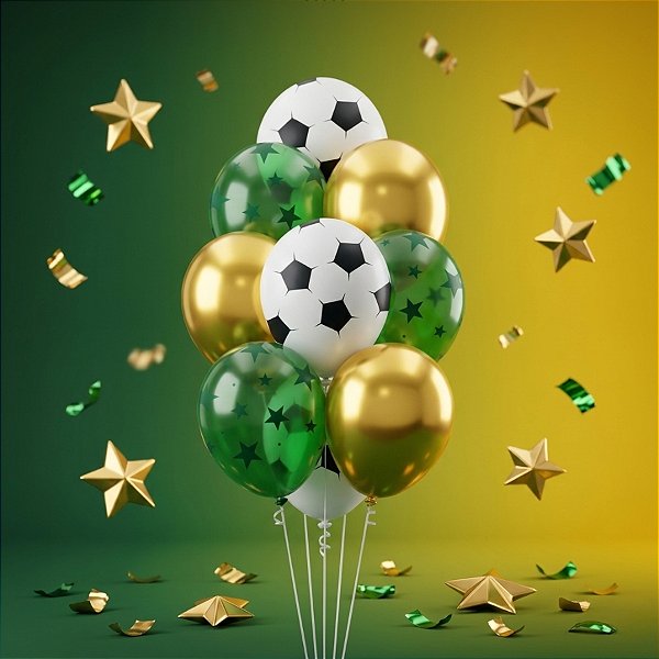 Balão Festa Decorado 10" 25cm Redondo - Futebol - 10 unidades - Regina - Rizzo
