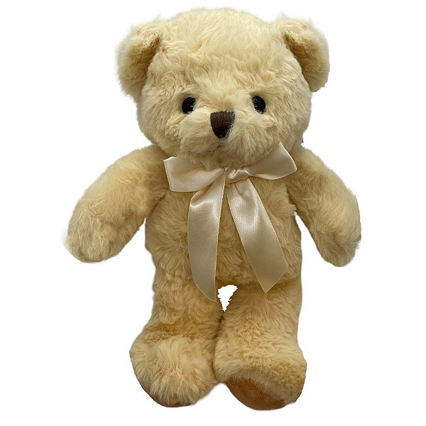 Urso de Pelúcia com Laço Creme - Bege - 28cm - 1 unidade - Rizzo