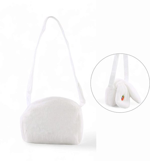 Bolsa Pelúcia Orelha de Coelho com Alça - Branco - 16cm - 1 unidade - Cromus - Rizzo