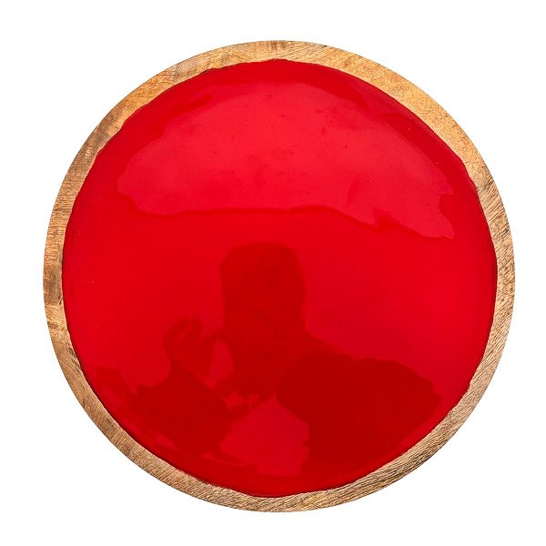 Bandeja Redonda de Madeira - Vermelho - 1,5x25x25cm - 1 unidade - Cromus - Rizzo