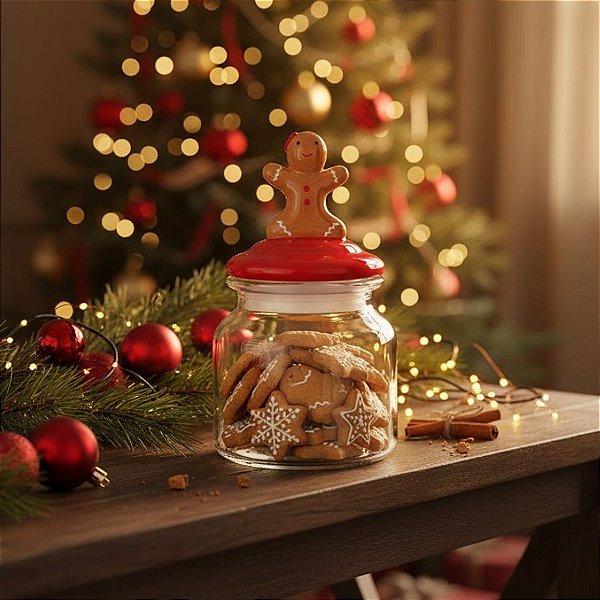 Pote Decorativo de Vidro de Natal - GirgerBread - 18,7cm  - 1 unidade - Cromus - Rizzo