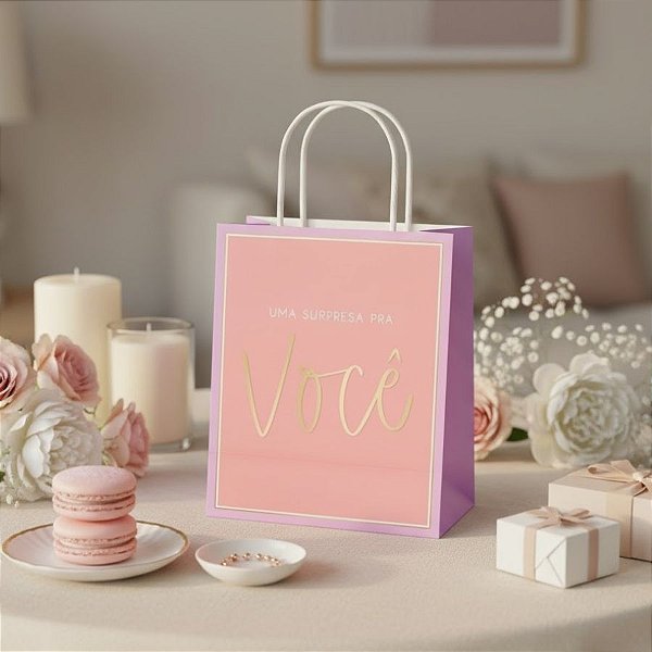 Sacola de Papel - Candy Rosa - M 26x19,5x9,5cm - 10 unidades - Cromus - Rizzo