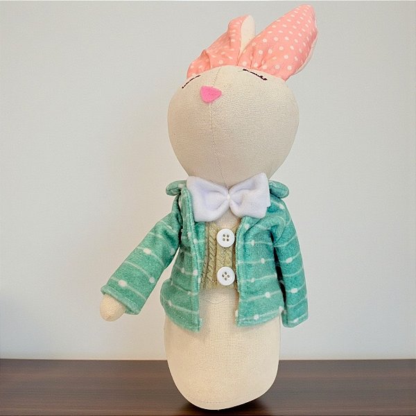 Enfeite Decorativo de Páscoa - Coelho com Camisa Verde e Bolinhas - 34cm - 1 unidade - Rizzo