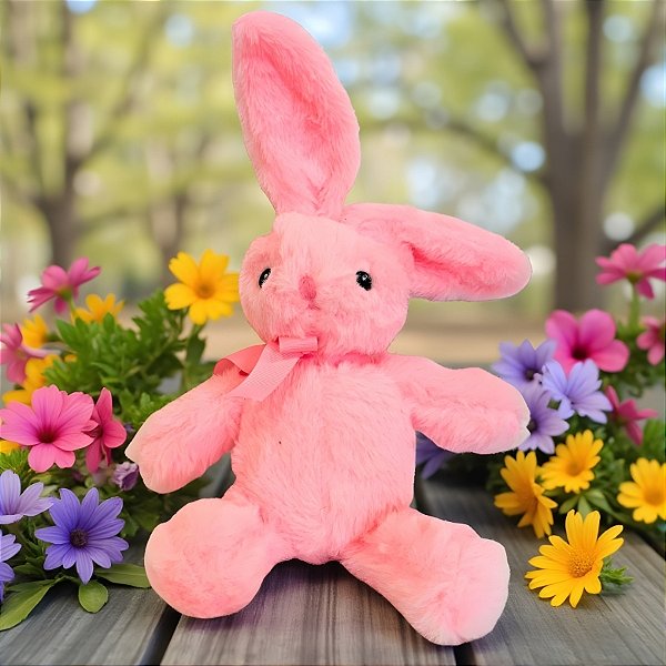 Coelho de Pelucia Rosa com Laço - Rosa - 10x34cm - 1 unidade - Cromus - Rizzo