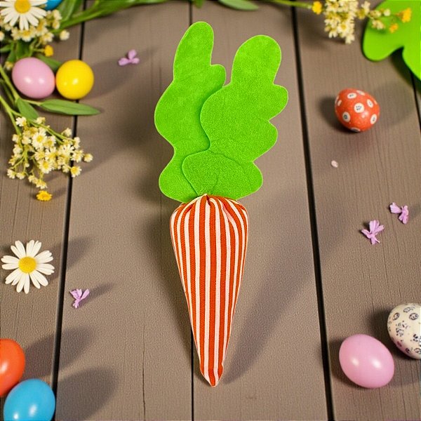 Enfeite Decorativo de Páscoa - Cenoura Listrada Branco, Laranja e Verde - 18x6x6cm - 1 unidade - Cromus - Rizzo