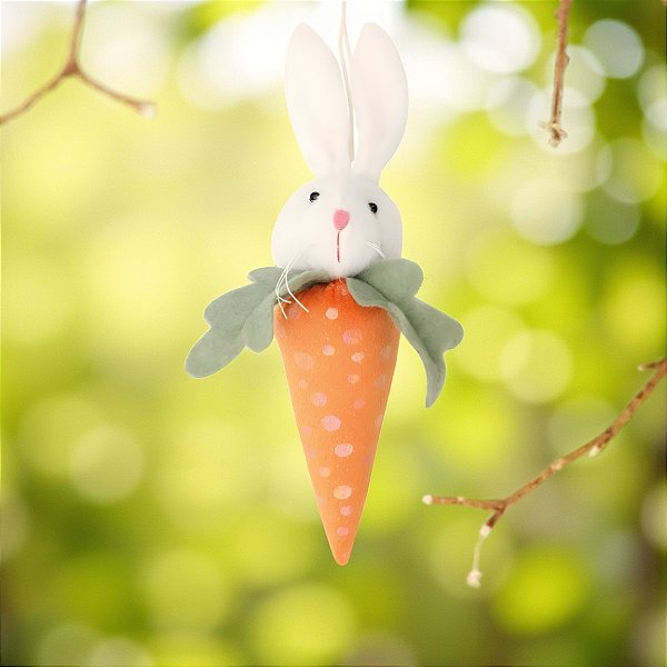 Enfeite Para Pendurar de Páscoa - Cenoura com Coelho Branco - 23x6cm - 1 unidade - Cromus - Rizzo