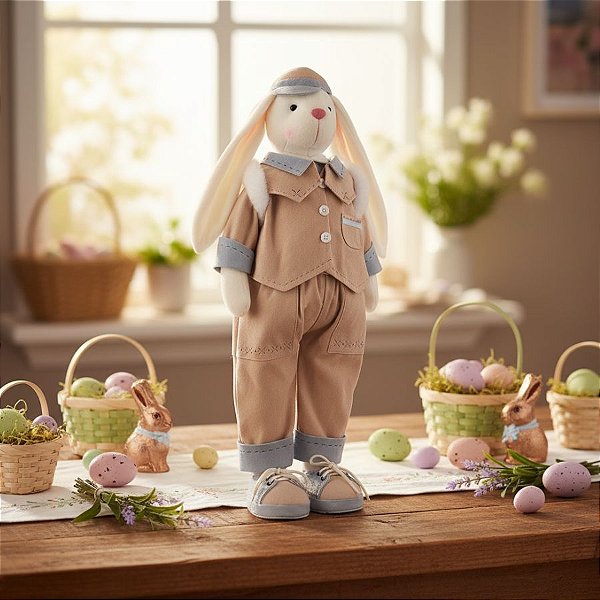 Enfeite Decorativo de Páscoa - Coelho de Gravata e Bolsa - 66cm - 1 unidade - Cromus - Rizzo