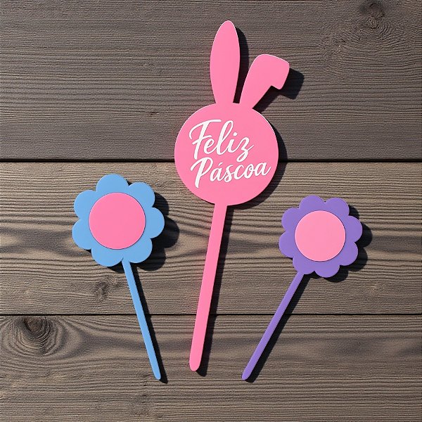 Pick Decorativo de Páscoa - Feliz Páscoa Rosa - 6x21cm - 3 unidades - Rizzo