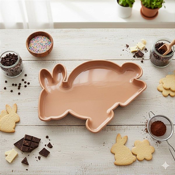 Bandeja Decorativa de Páscoa - Coelho Noz Moscada - 24cm - 1 unidade - Só Boleiras - Rizzo