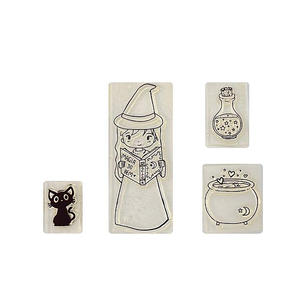 Kit Cartela de Carimbos - Bruxinha/Gatinho e Poção M - 4 unidades - Rizzo