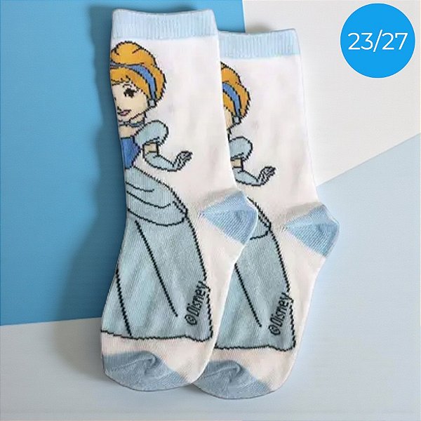 Meia Infantil Cano Médio - Cinderela - Azul - 23/27 - 1 unidade - Disney Original - Rizzo