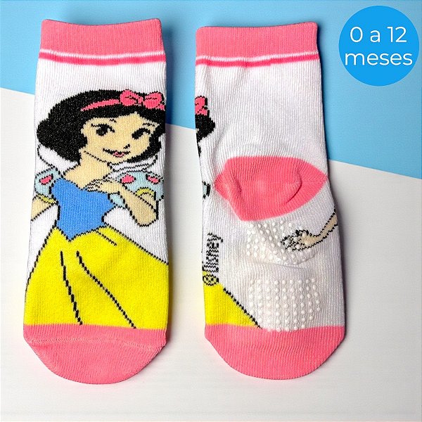Meia Infantil Antiderrapante - Branca de Neve - Rosa - 0 a 12 Meses - 1 unidade - Disney Original - Rizzo