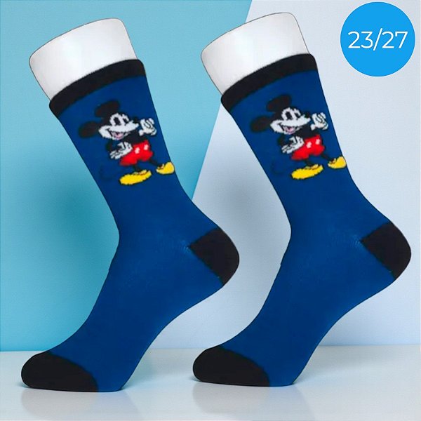 Meia Infantil Cano Médio - Mickey Mouse - Azul - 23/27 - 1 unidade - Disney Original - Rizzo