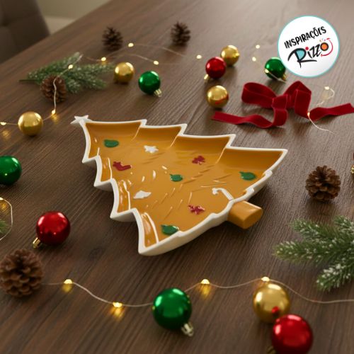 Bandeja Decorativa Premium - Biscoito Pinheiro Colorido - 16x20cm - 1 unidade - Só Boleiras - Rizzo