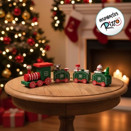 Enfeite Decorativo de Natal em Madeira - Trenzinho Verde e Vermelho - 19x4cm - 1 unidade - Rizzo