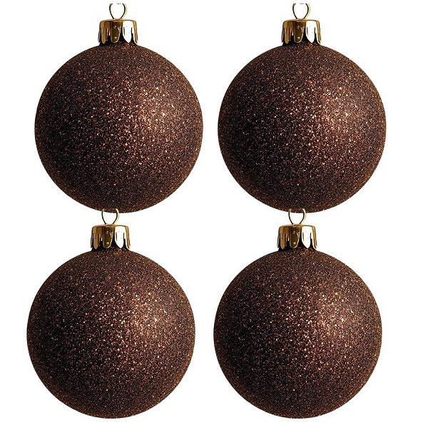 Bolas De Natal - Glitter Marrom - 4 unidades - Rizzo