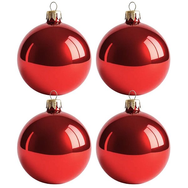 Bolas De Natal - Perolada Vermelha - 4 unidades - Rizzo