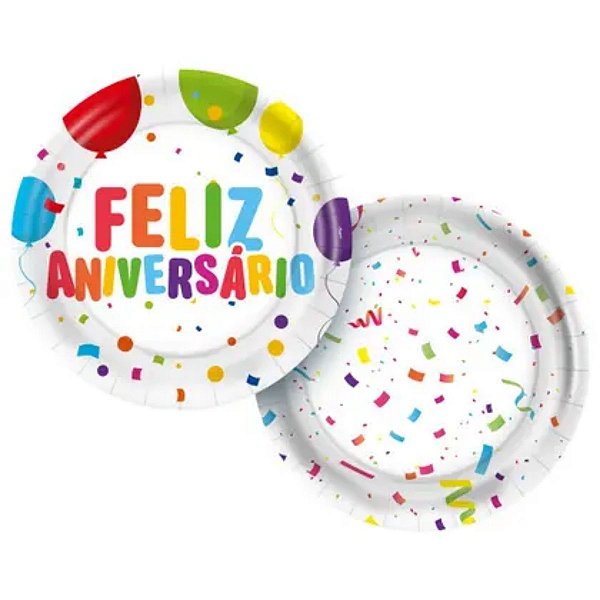 Prato de Papel Redondo - Feliz Aniversário - 18cm - 8 unidades - Regina - Rizzo