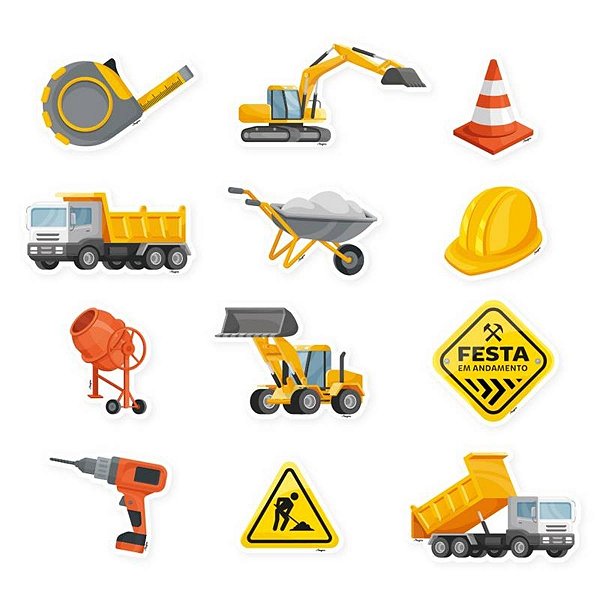 Mini Personagens Decorativos - Construção - 8cm - 12 unidades - Regina - Rizzo