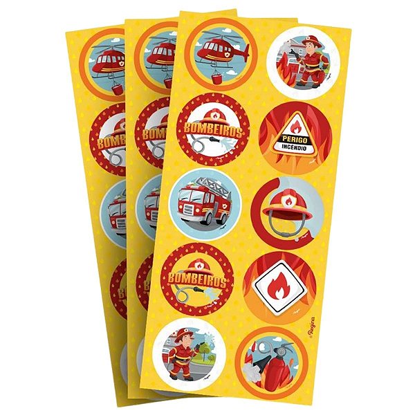 Adesivo Redondo - Bombeiros - 4x4cm - 30 unidades - Regina - Rizzo