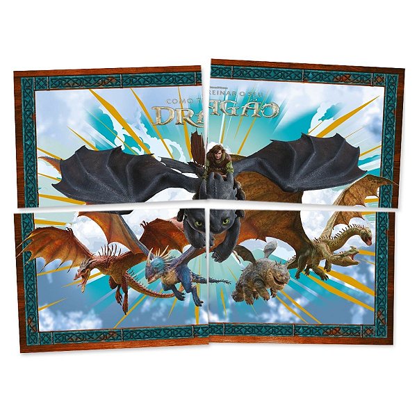 Painel Decorativo 4 Lâminas - Como Treinar O Seu Dragão - 90x64cm - 1 unidade - FestColor - Rizzo
