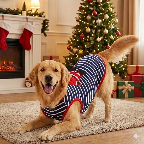 Roupa Para Pet - Azul Marinho Listrada Com Papai Noel - 1 unidade - Rizzo