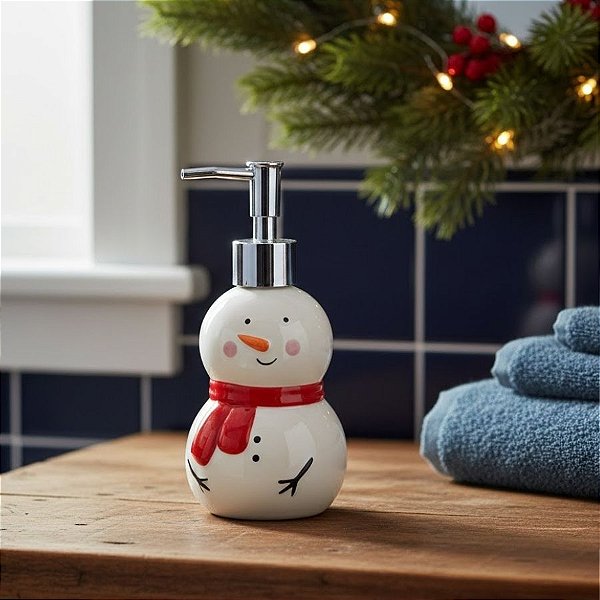 Porta Sabonete Liquido de Natal - Boneco De Neve - 18x7,5cm  - 1 unidade - Rizzo