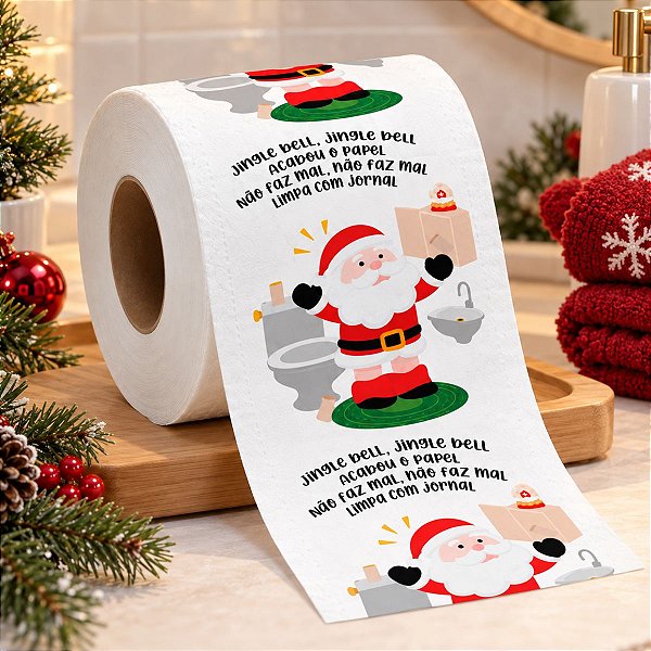 Papel Higiênico de Natal - Papai Neol no Banheiro - 20m - 1 unidade - Rizzo