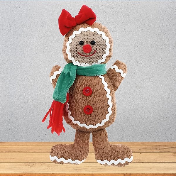 Enfeite de Pendurar de Natal - Boneco Gingerbread com Laço e Cachecol - 7x11x3cm - 1 unidade - Cromus - Rizzo