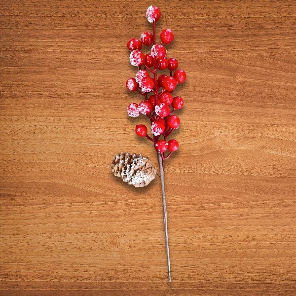 Galho Decorativo de Natal - Pinha e Frutinhas - 29,5x12,5x6,5cm - 1 unidade - Cromus - Rizzo