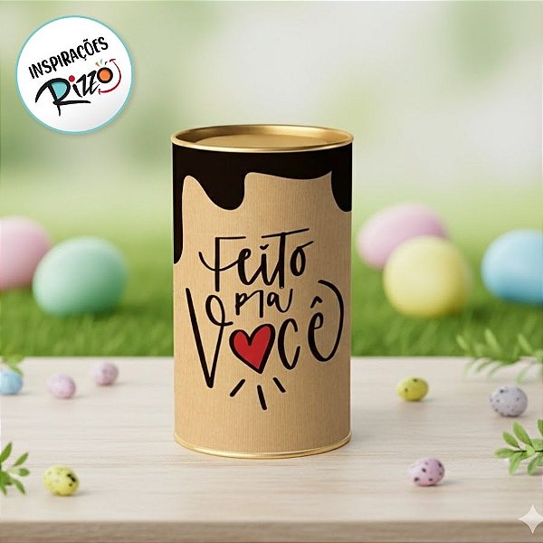 Lata Rigida para Ovos de 250g Kraft Doçura - Feito com Amor - 9x16,5cm - 1 unidade - Cromus - Rizzo