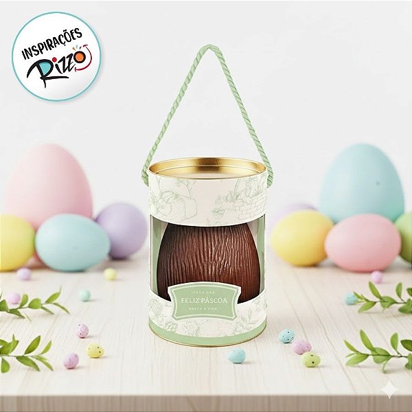 Lata Rigida com Visor e Alça para Ovos de 500g - Clássico Francês Verde - 13x22cm - 1 unidade - Cromus - Rizzo