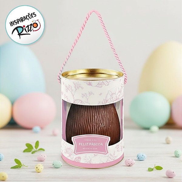 Lata Rigida com Visor e Alça para Ovos de 500g - Clássico Francês Rosa - 13x22cm - 1 unidade - Cromus - Rizzo