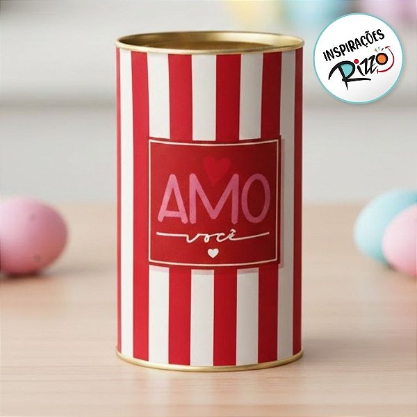Lata Rigida para Ovos de 500g - Amo Você Listrado - 12,5x22cm - 1 unidade - Cromus - Rizzo
