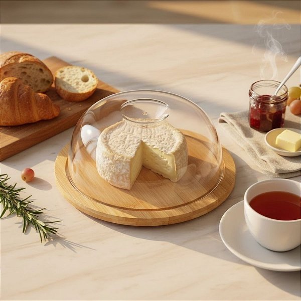 Porta Queijo de Bambu com Tampa - 20,5x20,5x8cm - 1 unidade - Rizzo