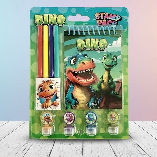 Kit Para Colorir Com Carimbos - Dinossauros - 9 Itens - 1 unidade - DCL - Rizzo