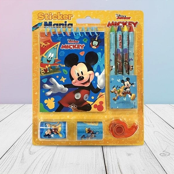 Kit Para Colorir Com Adesivos - Mickey Mouse - 8 Itens - 1 unidade - Disney Original - Rizzo
