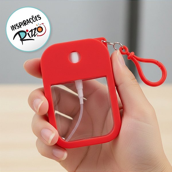 Frasco Spray Portátil Macaron Cartão com Capa de Silicone e Gancho - 38ml - Vermelho - 1 unidade - Rizzo