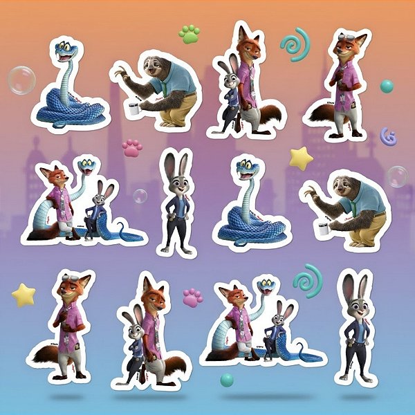 Mini Personagens Decorativos - Zootopia 2 - 9cm  - 12 unidades - Disney Original - Rizzo