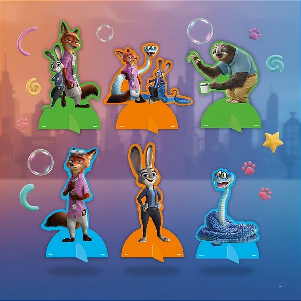 Decoração de Mesa -  Zootopia 2 - 21cm - 6 unidades - Disney Original - Rizzo