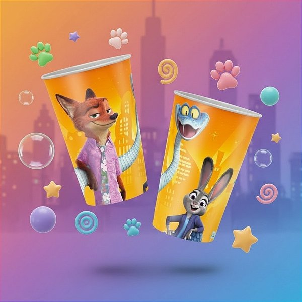 Copo de Papel - Zootopia 2 - 180ml - 8 unidades - Disney Original - Rizzo