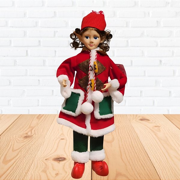 Enfeite Decorativo de Natal - Elfo em Pé Vermelho e Verde - 13x45x12cm - 1 unidade - Rizzo