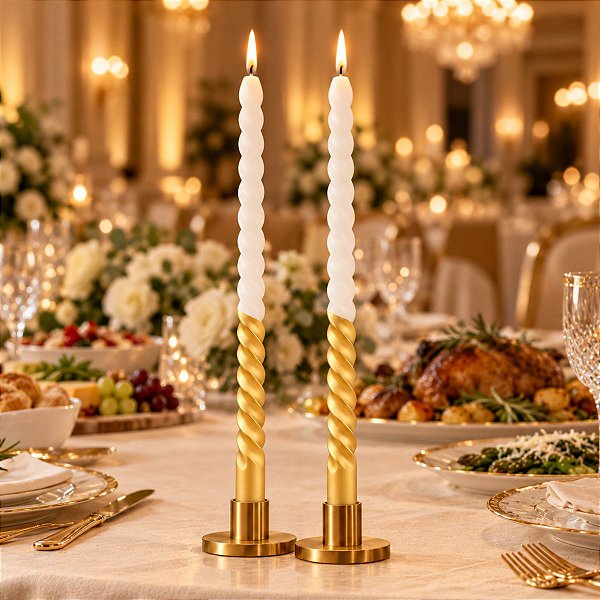 Vela Banquete - Espiral Ouro e branco - 24cm - 2 unidades - Rizzo