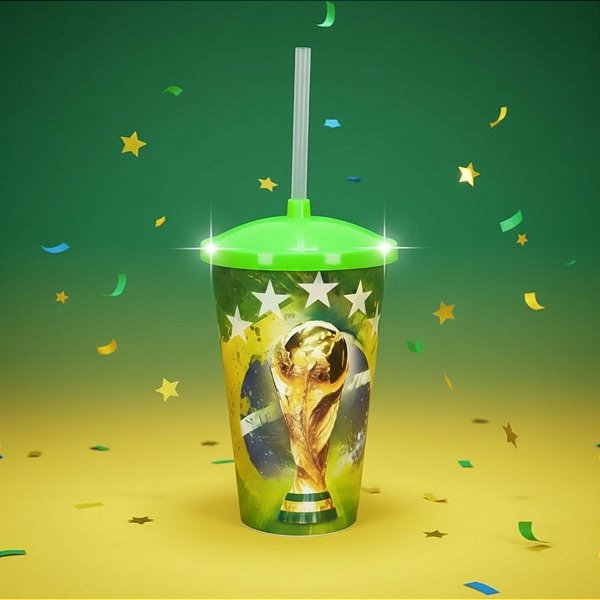 Copo com Tampa e Canudo - Brasil Copa do Mundo Verde - 700ml - 1 unidade - Rizzo