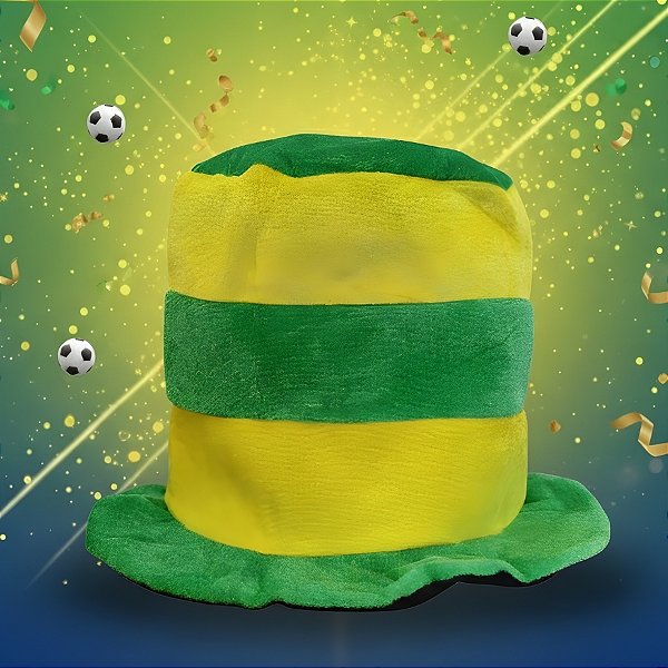 Chapéu Listrado Brasil - Verde e Amarelo - 17x20x17cm - 1 unidade - Rizzo
