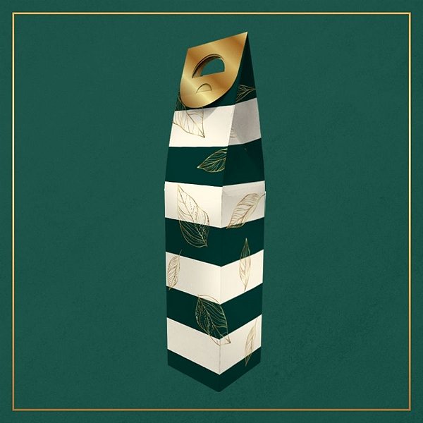 Caixa para Garrafa - Verde com Folhagem Dourada - 30x8x8cm - 5 unidades - Regina - Rizzo