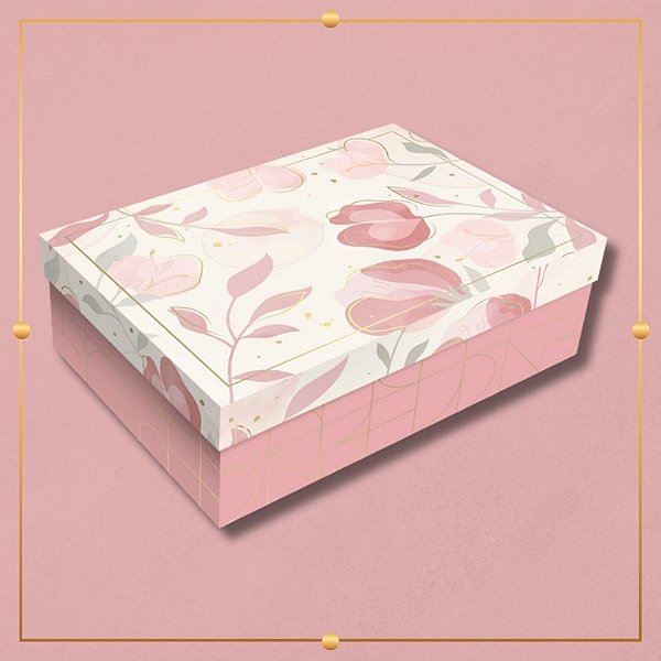 Caixa Retangular com Tampa - Elegance Rose - 27x10x21cm - 5 unidades - Regina - Rizzo