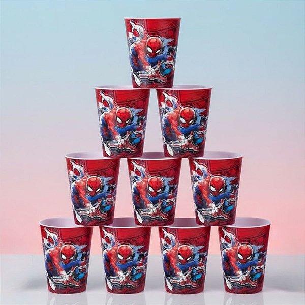 Kit 10 Copos para Lembrancinha - Homem Aranha Lançando Teia - 320ml - 1 unidade - Disney Original - Rizzo